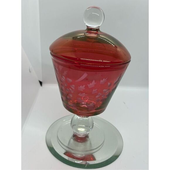 VTG Paden City Glass 10” Ruby Red Flash Glass Compote Apothecary Jar Candy Dish - Picture 9 of 9